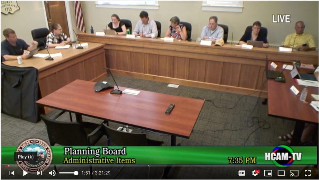 Planning Board Actions Taken 8/12/19 eHop Hopkinton