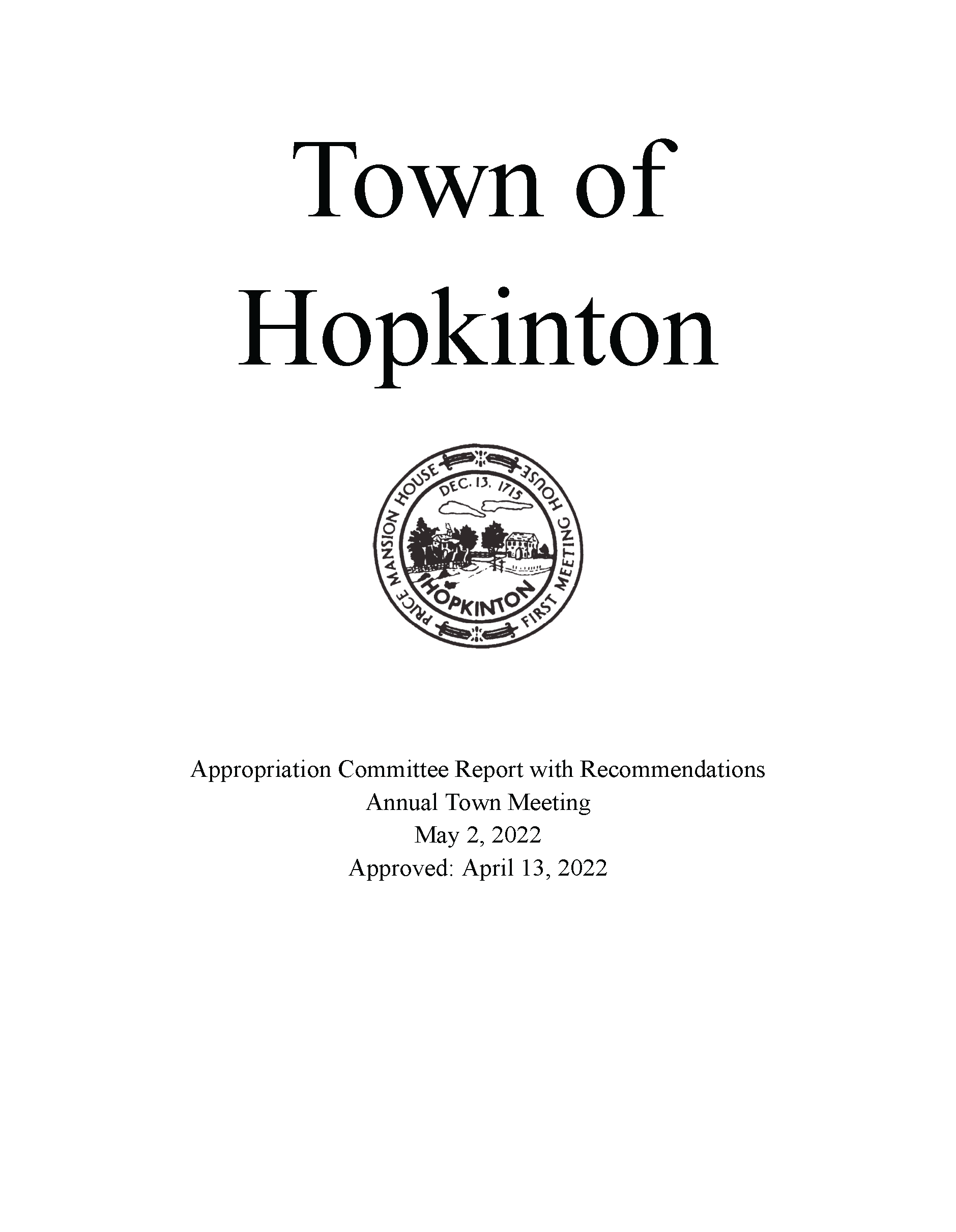 Cover Appropriation Committee Report