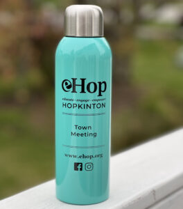 Stainless water bottle in mint green with eHop logo