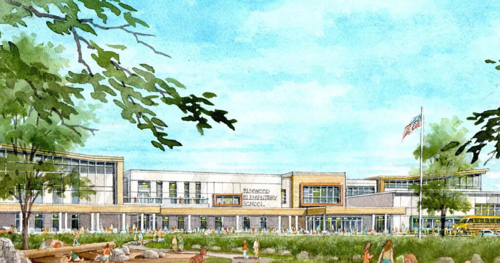 Rendering of the exterior facade of the proposed Elmwood School Replacement