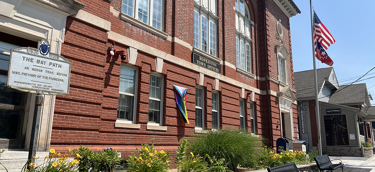 Town Hall with Juneteenth and Pride Flag